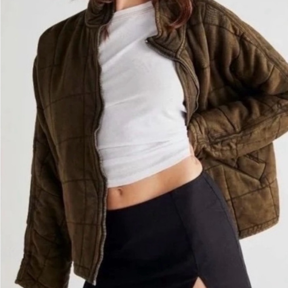 Free People Dolman Quilted Knit Jacket Dusted Military Green Oversized Small